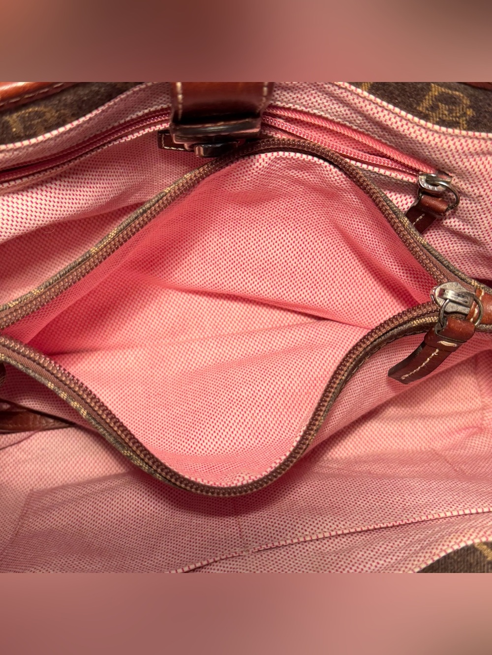 Vintage Dooney & Bourke Signature DB Monogram Satchel Bag - Brown & Oxblood - Picture 10 of 13